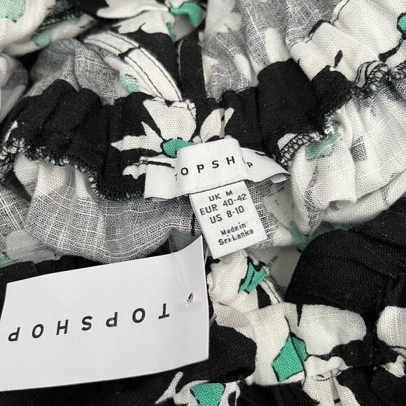 Topshop Black Daisy Floral Linen Long Sleeve V-Neck Short Romper 8/10 Medium NWT - Picture 3 of 14